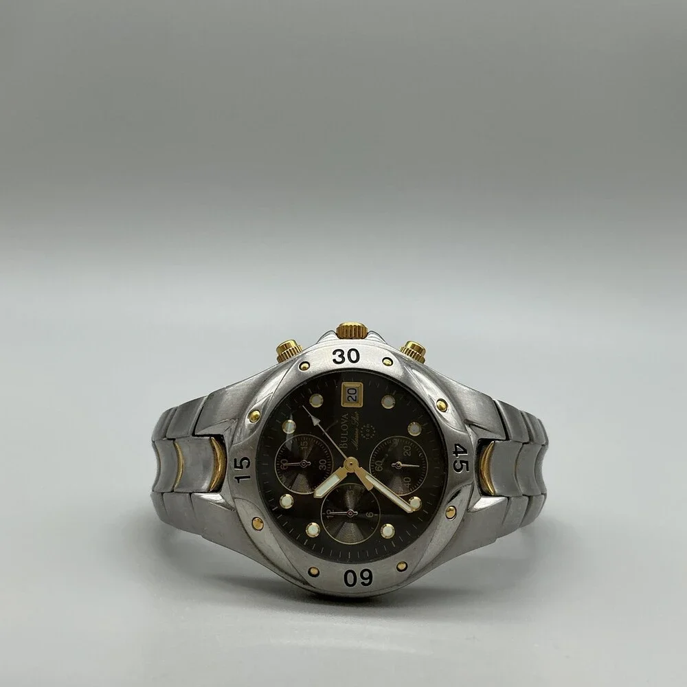 Bulova Marine Star Mens Watch 38mm Two Tone Chronograph 98G86 New Battery 7.5